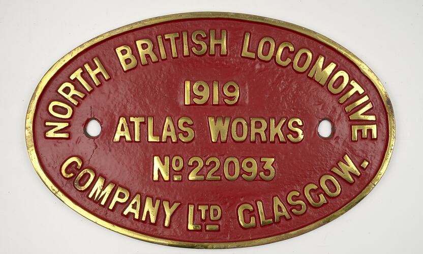 Locomotive Builders Plate - North British Locomotive Co., 1919