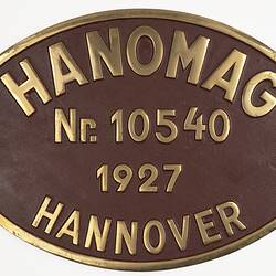 Locomotive Builders Plate - Hanomag, Hannover, Germany, 1927