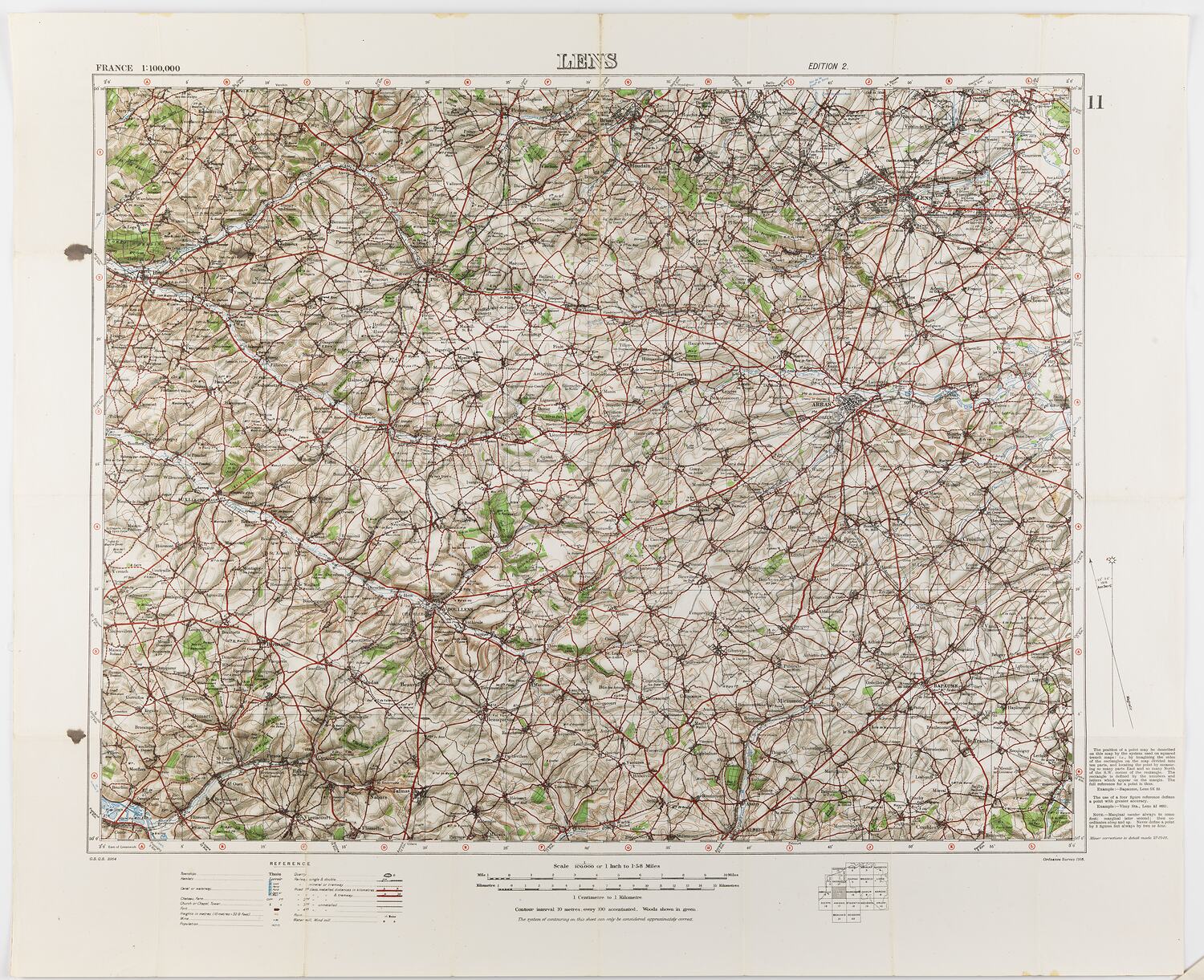 Map - Military, Belgium, Lens 11, Scale 1:100,000, World War I, 27 Oct 1916