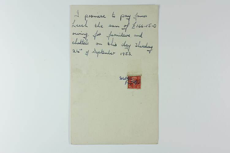 Receipt - Walter Porter to James Leech, England, 24 Sep 1953
