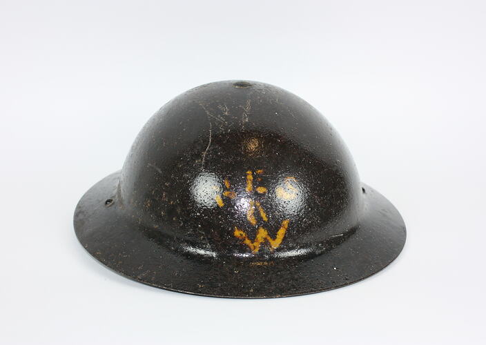 Helmet showing stencil at front.