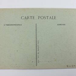 Back of postcard with printed layout.