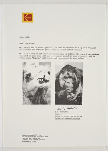 Letter - Kodak Australasia Pty Ltd, 'Capture Your Friends on Kodak Film', Jun 1982