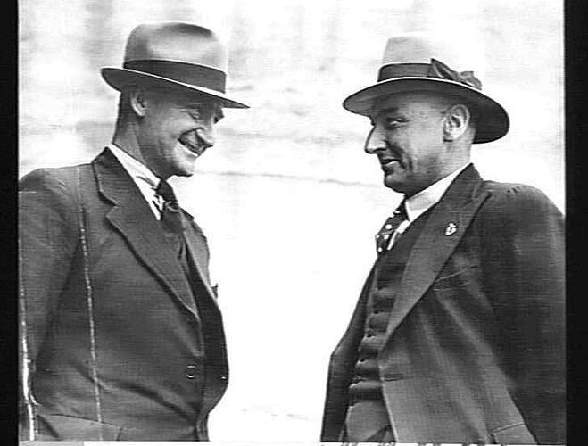 TAKEN FOR BINDER ADV'T (STAND AT THE SHOW): T. (TOM) N. MCARTHUR (LEFT) AND E. PICKERSGILL: SEPTEMBER 1938