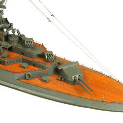 Naval ship with two masts, detail of stern.