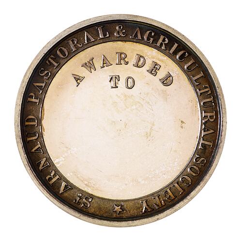 Medal - St Arnaud Pastoral and Agricultural Society Silver Prize, c. 1880 AD