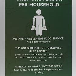Sign - 'Only One Person Per Household', Melbourne Farmers Markets, 2020
