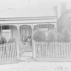 Negative - Woman & Three Children in Doorway of House, Ballarat, Victoria, circa 1930