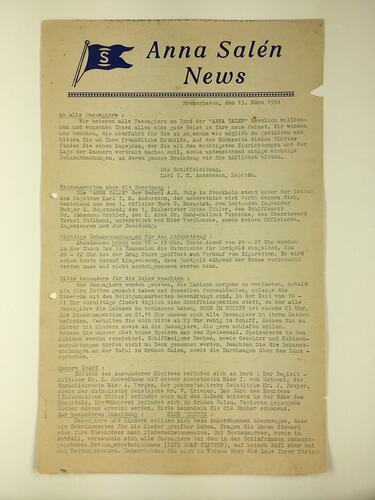 HT 53430, Newsletter - Anna Salen News, 13 Mar 1954 (MIGRATION), Document, Registered