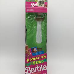 Empty pink and green Barbie box.
