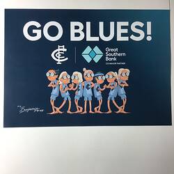 White poster with 7 female cartoon footballers. White and blue text.