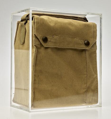 Canvas carry bag for air raid respirator.