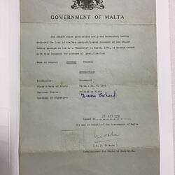 Identity Certificate - Coxhead Family, International Red Cross, Australia, 1958