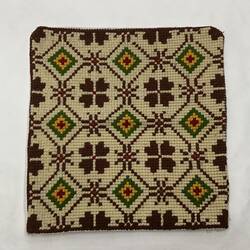 Cushion Cover - Brown & Cream, Diamond Cross-Stitch Design, Natalie Senjov-Makohon, Melbourne, late 1960s