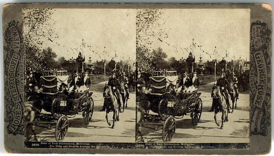 Stereograph - Royal Party Leaving Exhibition Building, Federation Celebrations, 1901