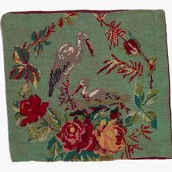 Cushion Cover - Storks & Flowers Tapestry Design, Katerina Senjov, Geelong, late 1950s