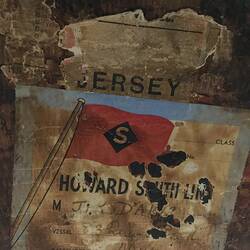 Close up of worn shipping labels.