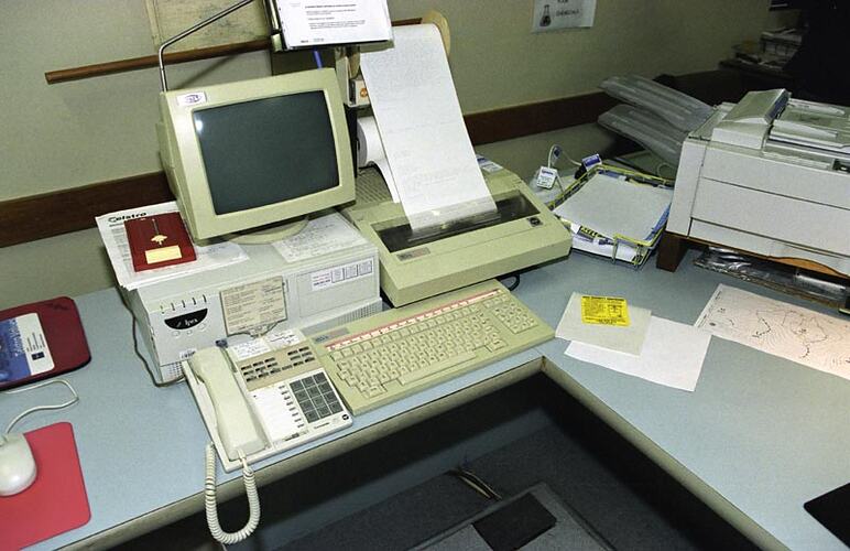 Operator's desk with computer and telex