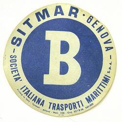 Baggage Label - Sitmar Genova "B"