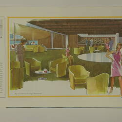 Colour brochure showing picture of ladies standing in a room with green chairs.