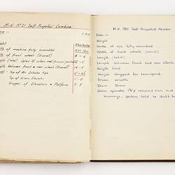 Open book with off white ruled pages. Handwritten text.