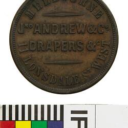 Token - 1 Penny, John Andrew & Co, Drapers, Melbourne, Victoria, Australia, 1862