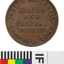 Token - 1 Penny, Joseph Brickhill, Draper & General Importer, Campbell Town, Tasmania, Australia, 1856