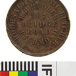 Token - 1 Penny, R.B. Ridler, Wholesale & Retail Butcher, Richmond, Victoria, Australia, 1862