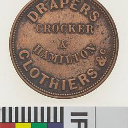 Token - 1 Penny, Crocker & Hamilton, Drapers & Clothiers, Adelaide, South Australia, Australia, circa 1855