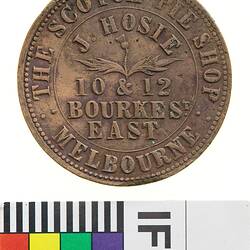 Token - 1 Penny, J. Hosie, The Scotch Pie Shop, Melbourne, Victoria, Australia, 1862