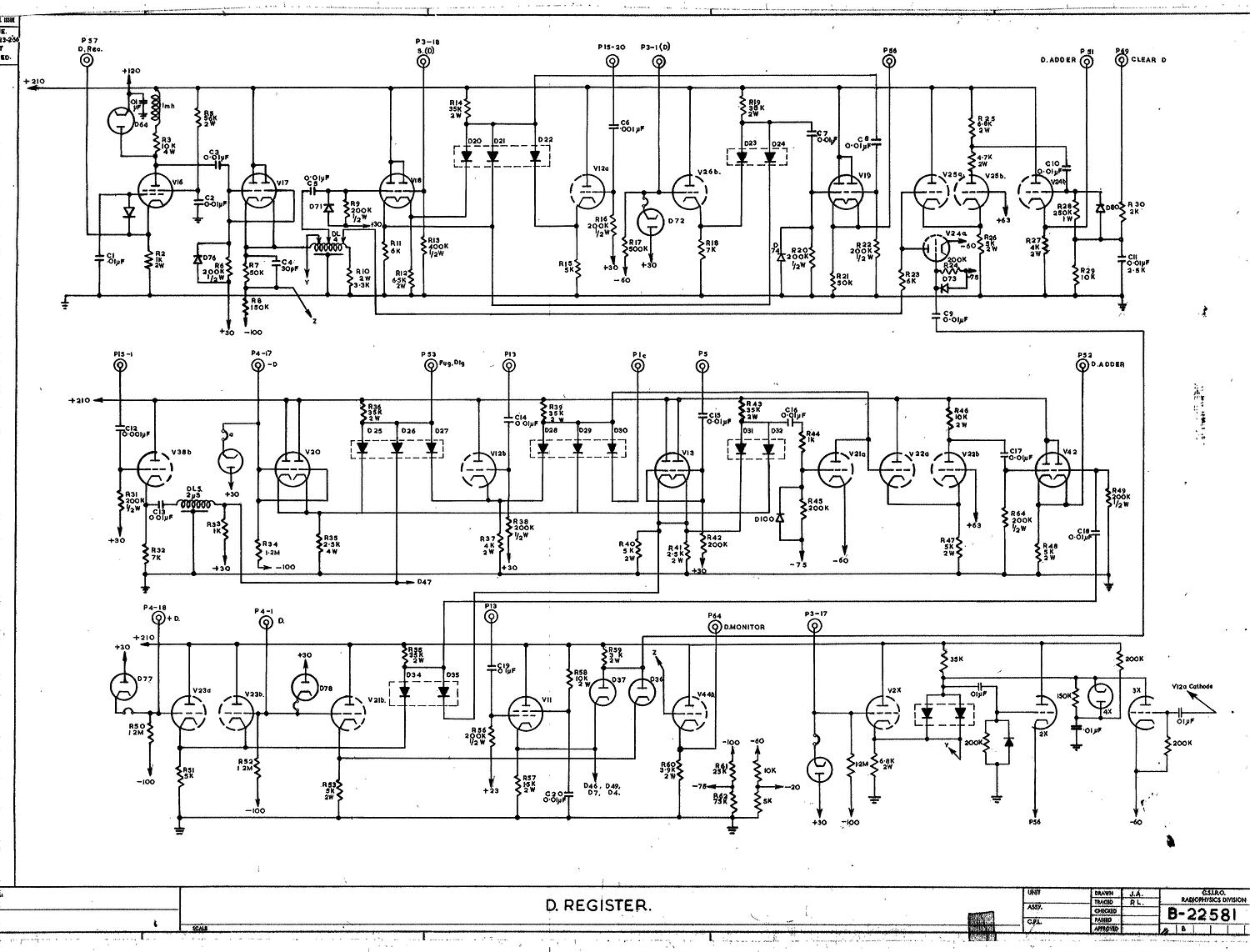 Schematic Diagram - CSIRAC Computer, 'D Register', B22581, 1948-1955