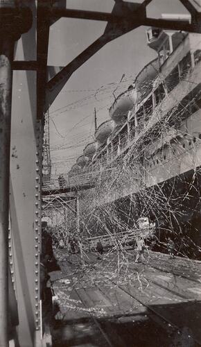 Digital Photograph - Crowds Farewelling 'Orontes' with Streamers, Station Pier, Port Melbourne, 1952
