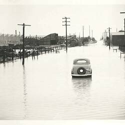 Photograph - H.V McKay Massey Harris, Factory Flood Damage Down Anderson Road, Sunshine, Victoria, 1946