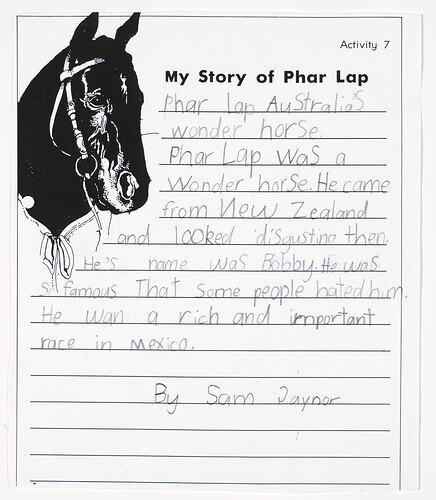 Letter - My story of Phar lap