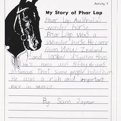 Letter - My Story of Phar Lap, Sam Paynor, 1999