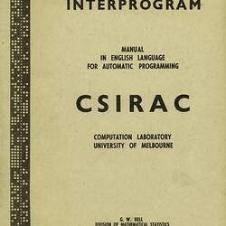 Brown-grey programming booklet with black cover text.