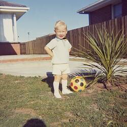 Boy in Front Yard, Waiting for Easter Egg Hunt, Gladstone Park, 1969