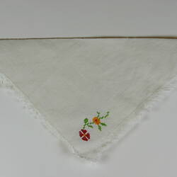 Serviette - White with Cross Stitch Embroidery, circa 1940s