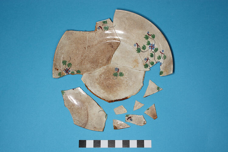 Tea Saucer - Whiteware, Polychrome, Hand-painted, Floral pattern, after 1805 (Fragment)