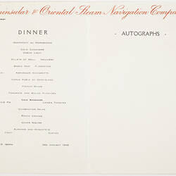 Menu - SS Iberia, P&O Steam Navigation Co,  Gala Dinner, 3rd Jan 1956