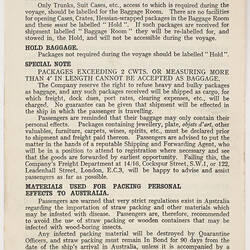 Leaflet - P&O Steam Navigation Co, Instructions for Forwarding Passengers' Baggage, 1956