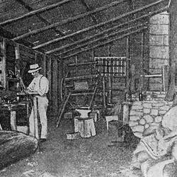 Negative - John R. Duigan in the Workshop, Spring Plains, Mia Mia, Victoria, 1911