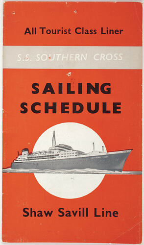 Sailing Schedule - SS Southern Cross, Shaw Savill Line, 1959-60