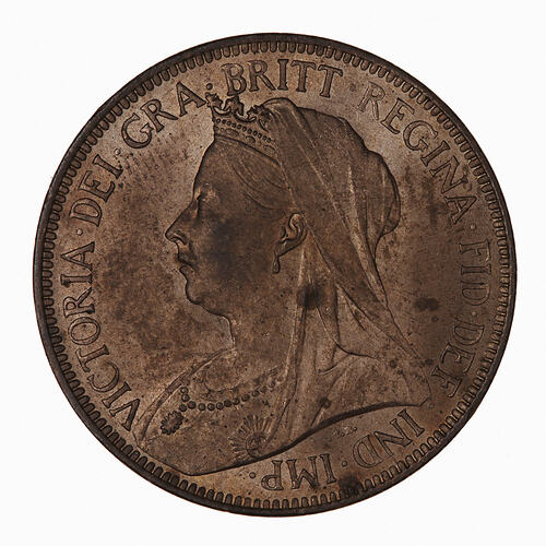 Coin - Halfpenny, Queen Victoria, Great Britain, 1900 (Obverse)