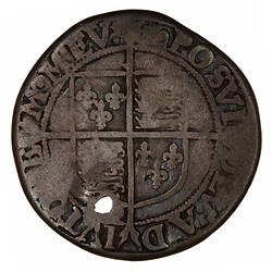 Coin, round, Within a bead circle a plain square top shield quartered with the arms of France and England.