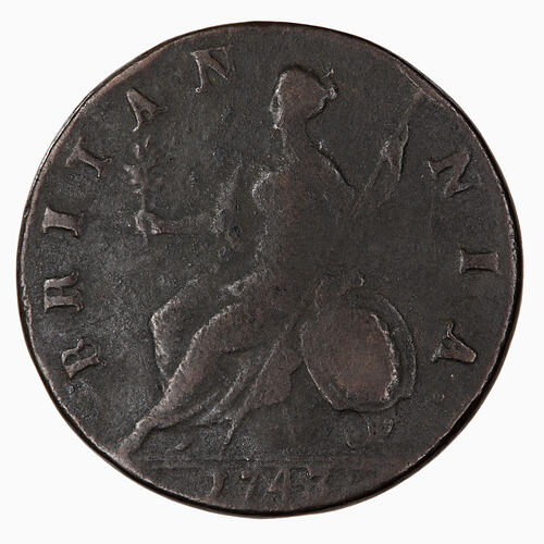 Coin - Halfpenny, George II, Great Britain, 1743 (Reverse)