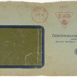 Envelope - Ceskomoravska-Kolben-Danek Electronics Factory, 4 Aug 1948