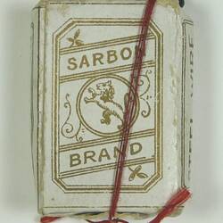 Small printed box of hooks and eyes.