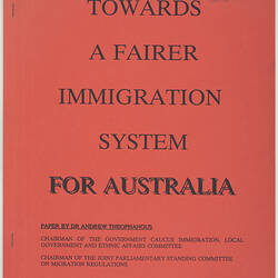 Booklet - Andrew Theophanous, 'Towards a Fairer Immigration System for Australia', 1992