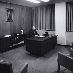 Photograph - Kodak Australasia Pty Ltd, Interior View of Office with Executive from Building 8, Head Office & Sales & Marketing at the Kodak Factory, Coburg, 1964